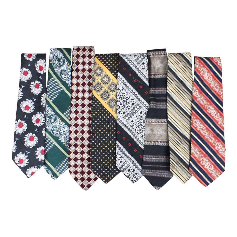 Vintage Mens Tie Lot of 8 Wide 70s Neckties Bold Prints Retro Disco Style